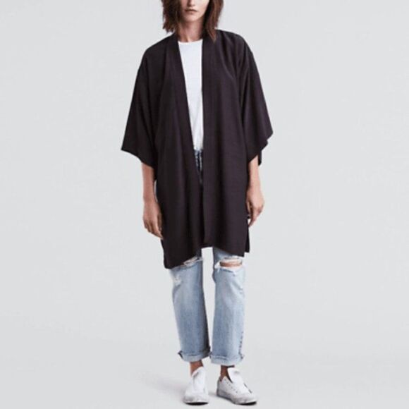 Levi's Kimono Women's Black Embroidered Jacket Top Size M/L - Picture 4 of 11